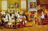 Historians define English coffeehouses as public social houses during the 17th and 18th centuries, in which patrons would assemble for conversation and social interaction, while taking part in the newly emerging coffee consumption habits of the time. Travellers introduced coffee as a beverage to England during the mid-17th century.<br/><br/>

For the price of a penny, customers purchased a cup of coffee and admission to a coffeehouse, where men engaged in conversation. Topics discussed within the coffeehouses included politics and political scandals, daily gossip, fashion, current events, and debates surrounding philosophy and the natural sciences. Historians often associate English coffeehouses, during the 17th and 18th centuries, to the intellectual and cultural history of the Age of Enlightenment.
